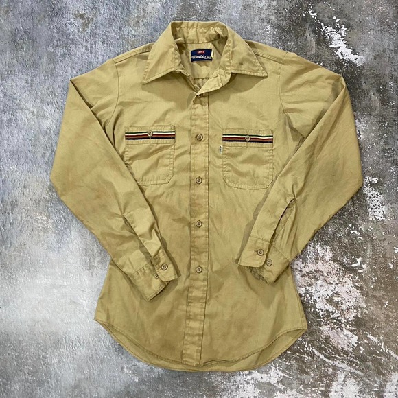 Vintage 70s Levis Movin On Shirt! Tan Levis Embroidered Shirt - Picture 2 of 5
